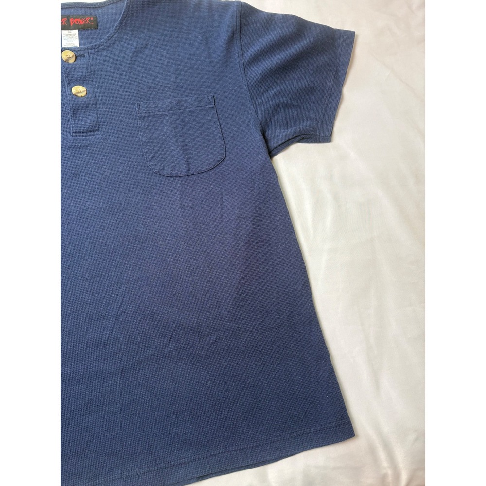 Boxer Boxer Henley Shirt Mens XL Blue Excellent Waffle Knit Pocket Short Sleeve - Picture 6 of 11